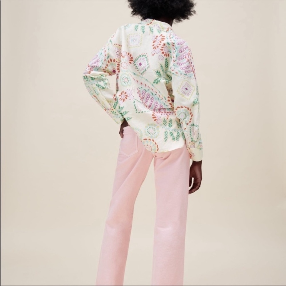 Zara Button Down Shirt L NWT Summer Print Linen Blend Bohemian - Picture 3 of 14